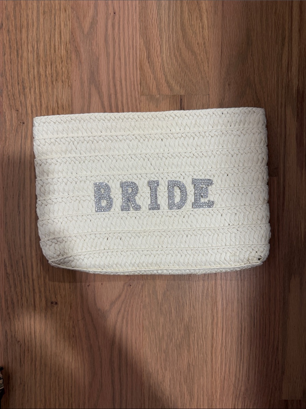 Bride White Braided Clutch Bag with Silver Lettering